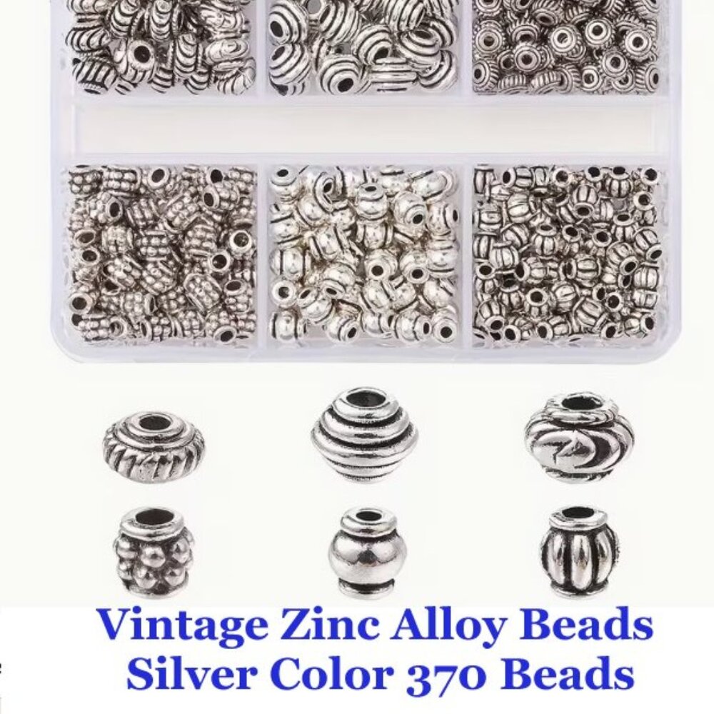 Vintage Zinc Alloy Beads Silver Color 370 Beads